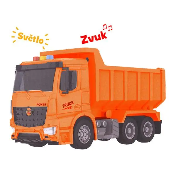 Auto stavební sklápěčka 26cm na setrvačník na baterie se světlem a zvukem