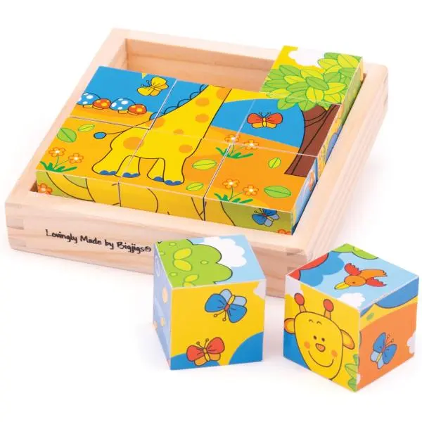 Bigjigs Toys Obrázkové kostky kubusy - Safari - 9 kostek