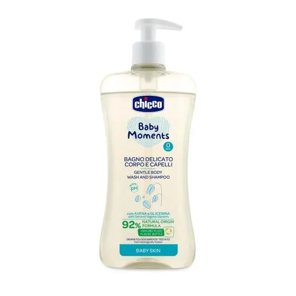 CHICCO Šampon jemný na vlasy a tělo s dávkovačem Baby Moments 92 % přírodních složek 500