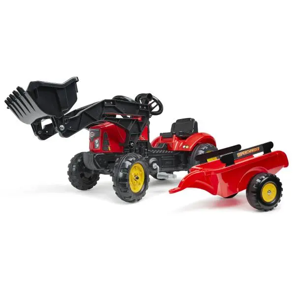 Falk Tractor Supercharger Červená otevírací kapota s přívěsem s vlečkou