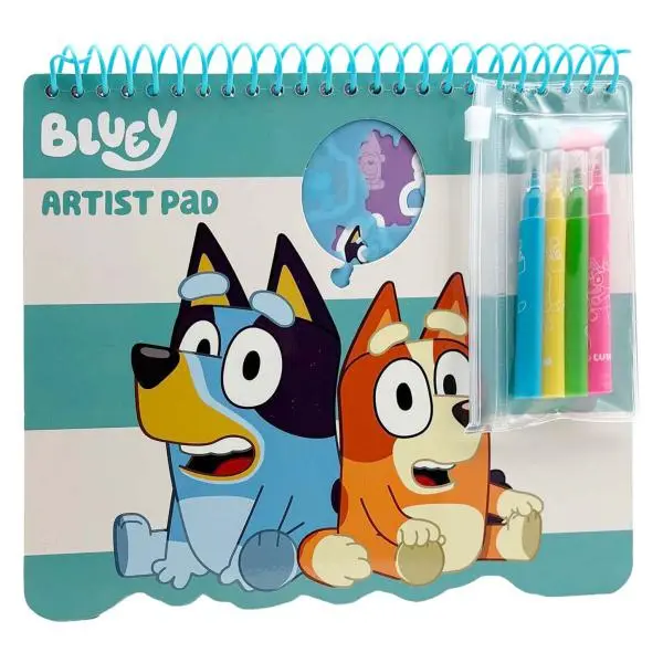 Bluey sada omalovánek 20x21,5x2cm se šablonami, samolepkami a fixy 4ks