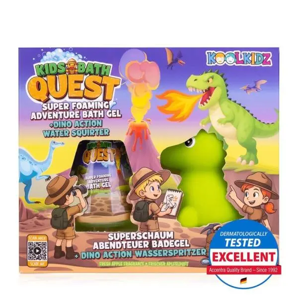 ACCENTRA Sada na koupání KOOLKIDZ stříkačka dinosaurus a pěnivý sprchový gel Jablko 60ml