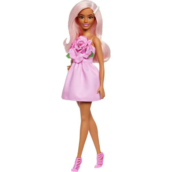 Mattel Barbie modelka růžové šaty s růží