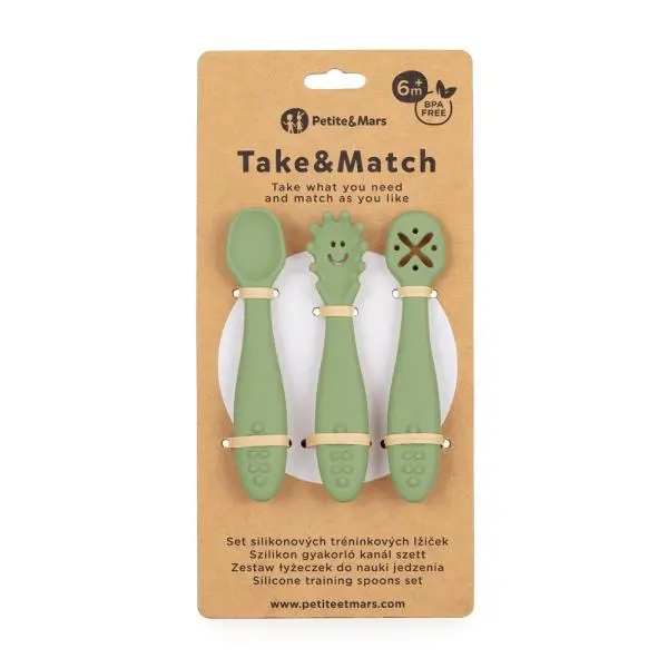 PETITE&MARS Set 3 ks silikonových tréninkových lžiček Take&Match