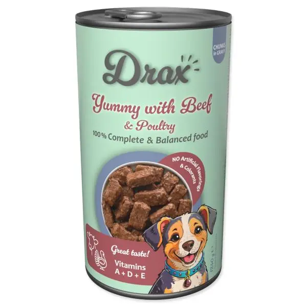 Drax Konzerva pro psy Adult s hovězím a drůbežím, 1240 g