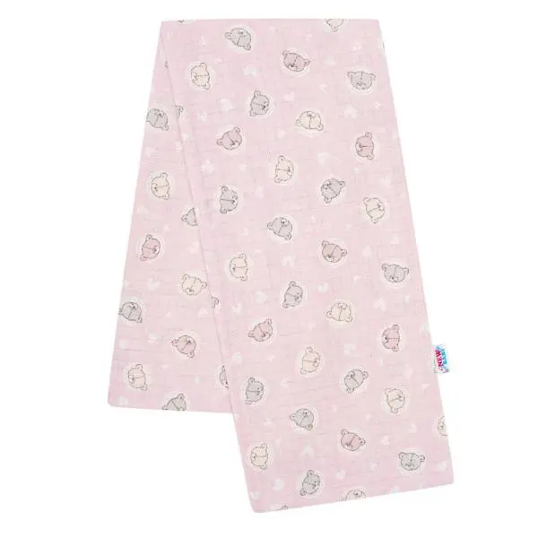 Bavlněná plenka s potiskem New Baby růžová malé medvídky 60x80