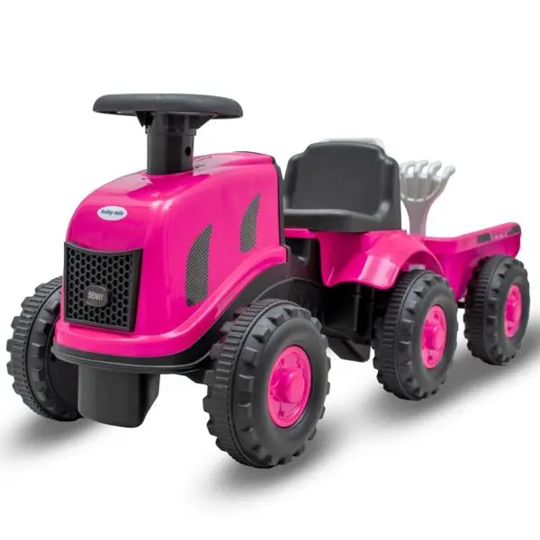 Dětské odrážedlo traktor s vlečkou a nářadím Baby Mix Benny růžové