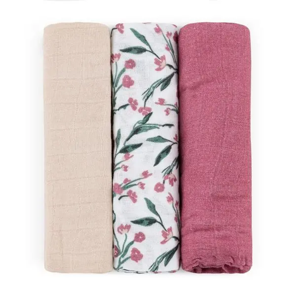 PETITE & MARS Sada plen bambusová mušelínová 3ks Moussy Pink Meadow 68 x 68 cm