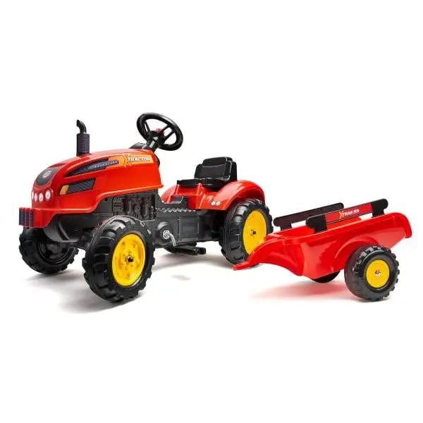 FALK Šlapací traktor 2046AB X-Tractor s přívěsem a otevírací kapotou - červený
