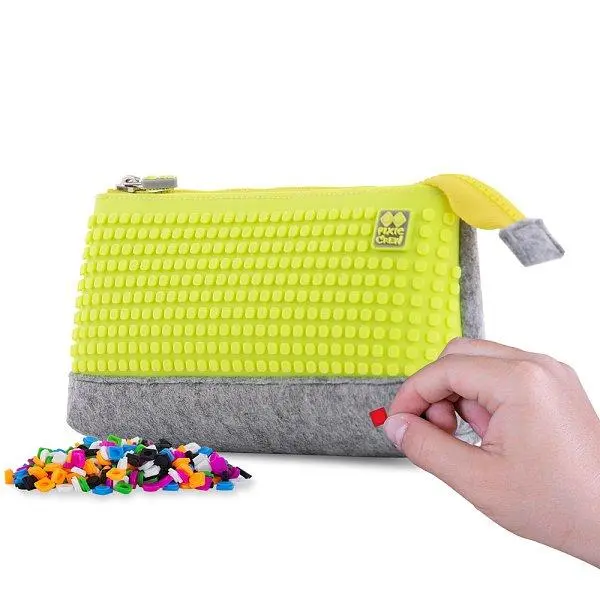 PIXIE CREW velké pouzdro ŠEDÉ/NEON ŽLUTÉ