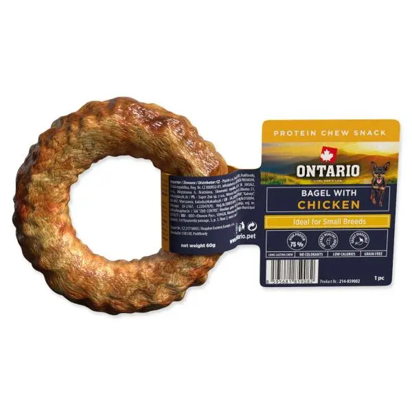 Žvýkací pochoutka Ontario Protein bagel pro malá plemena kuřecí 8,9 cm