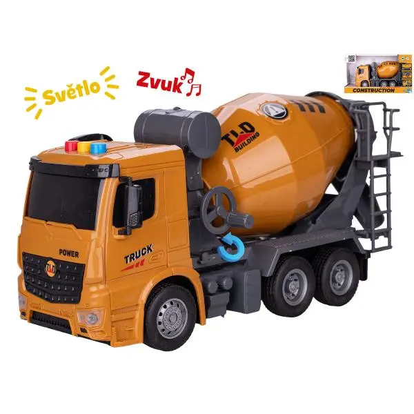 Auto stavební domíchávač 27cm na setrvačník na baterie se světlem a zvukem