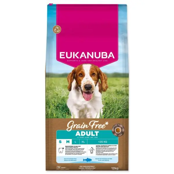 Krmivo EUKANUBA Grain Free Adult Small & Medium rich in ocean fish 12kg