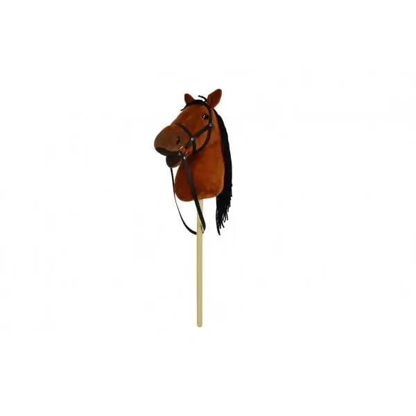 Kůň na tyči plyš 70cm na baterie se zvukem tmavě hnědý