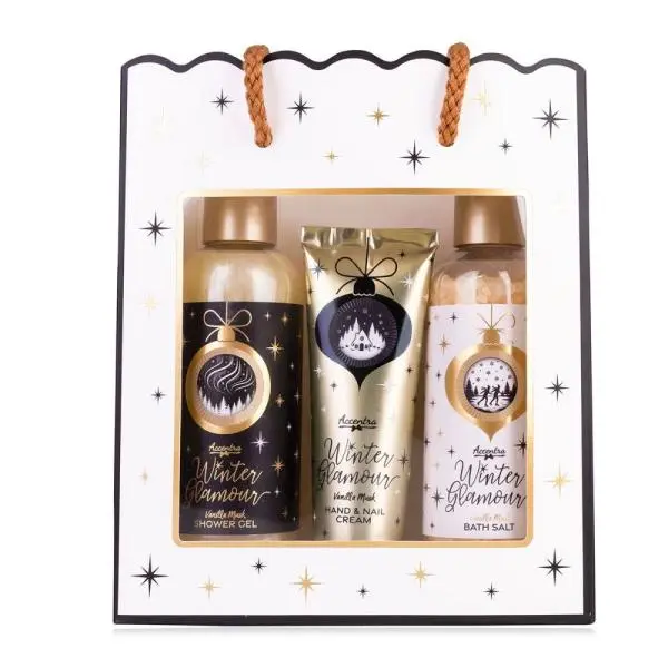 ACCENTRA Sada koupelová Winter Glamour v taštičce Vanilka a pižmo 200ml + 230g + 60ml