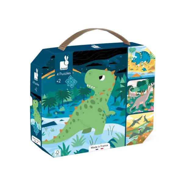 Puzzle v kufríku 4v1 Dinosaury 6-9-12-16 ks - puzzle z kategorie Maxi dieliky