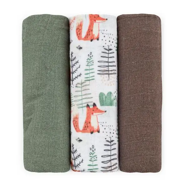 PETITE & MARS Sada plen bambusová mušelínová 3ks Moussy Forest Fox 68 x 68 cm