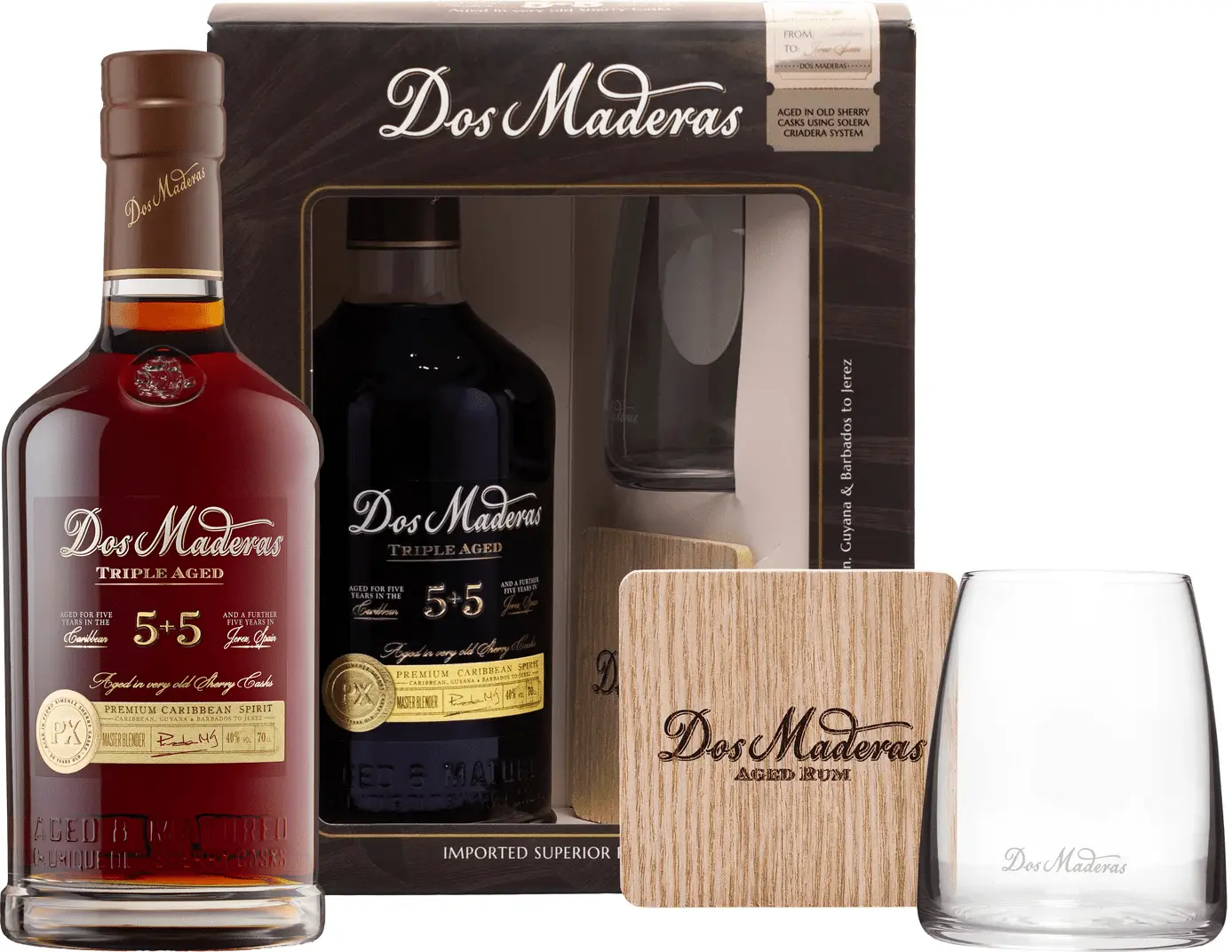 Dos Maderas PX 5+5 se sklenicí a podložkou 40% 0,7l (darčekové balenie 1 pohár)
