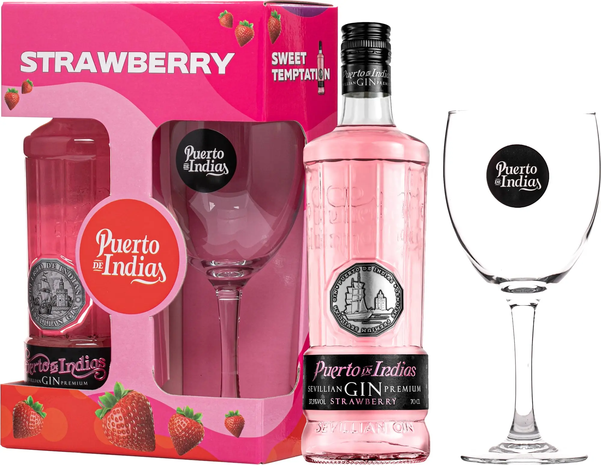 Puerto de Indias Strawberry se sklenicí 37,5% 0,7l (darčekové balenie 1 pohár)