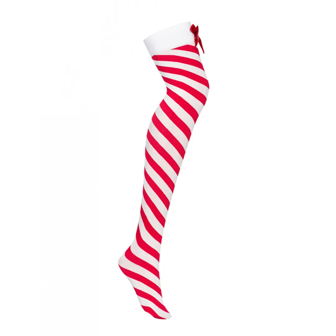 Obsessive Kissmas stockings Vánoční pruhované punčochy - červenobílé
