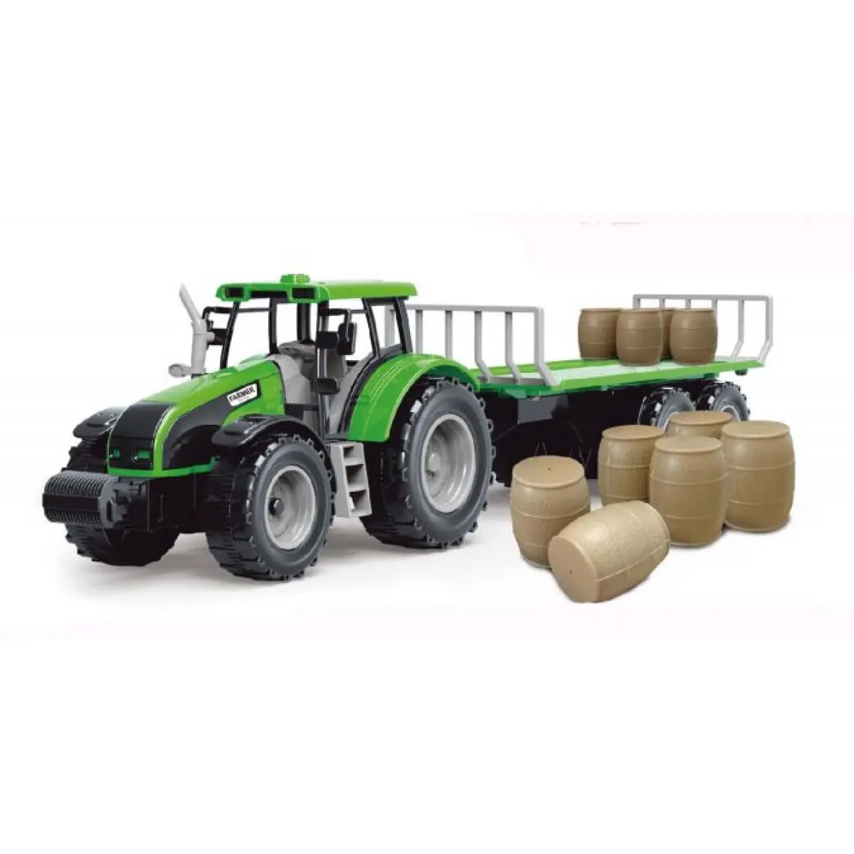 Alltoys Traktor na setrvačník s valníkem a s sudy zelený