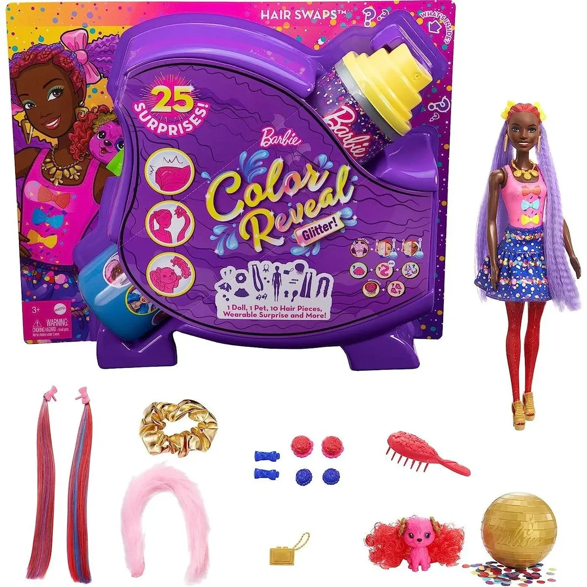 Barbie Color Reveal vlasový styling se třpytkami fialový