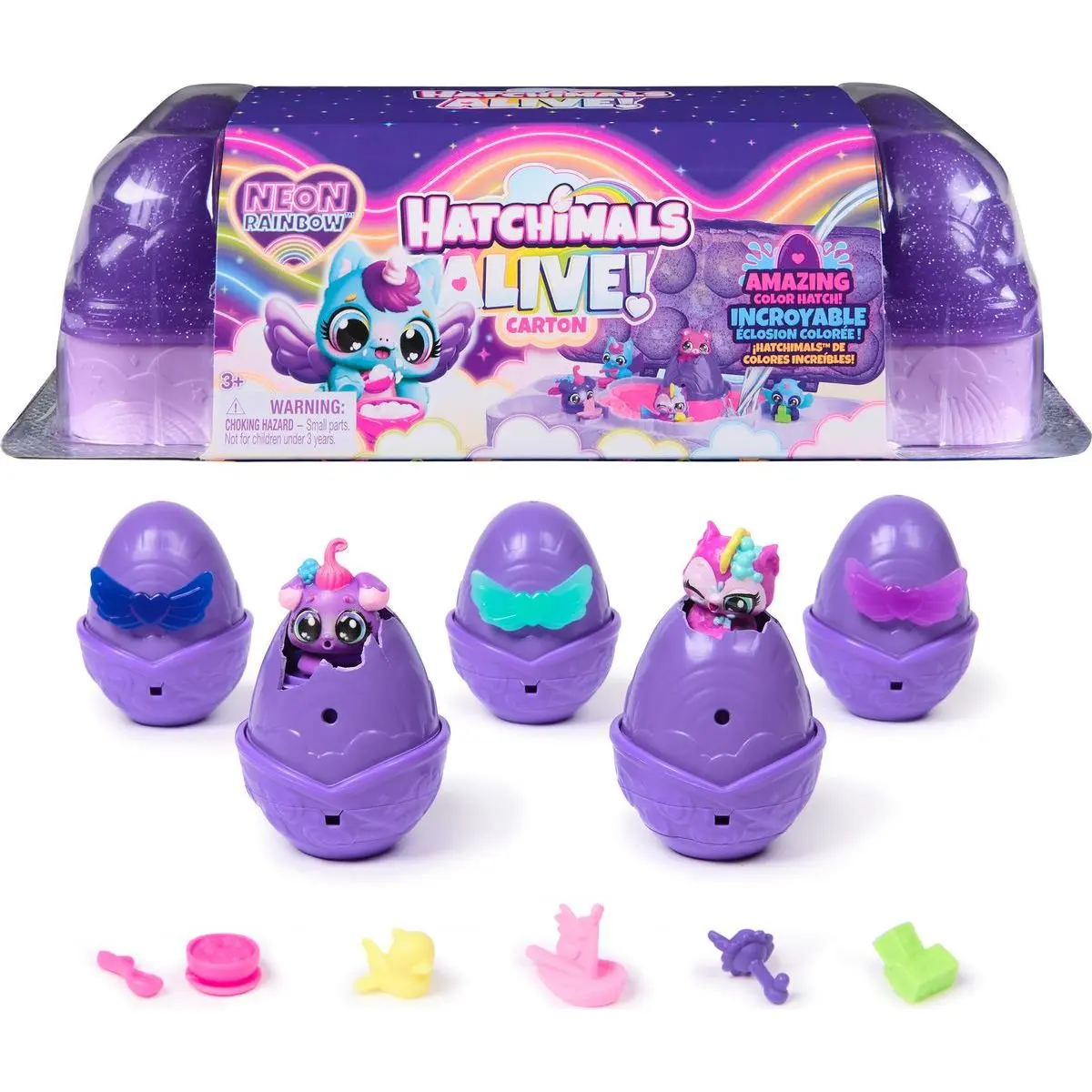 Spin master hatchimals karton zvířátek neónová duha