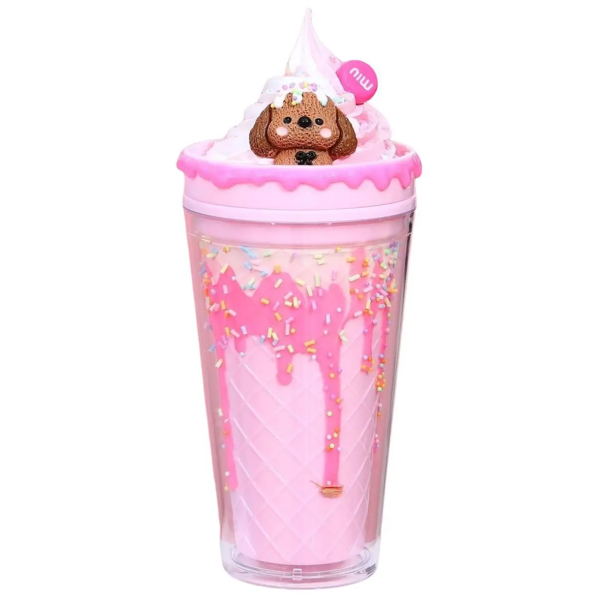 Kelímek s víčkem a brčkem Zmrzlinový Medvídek 480ml růžový