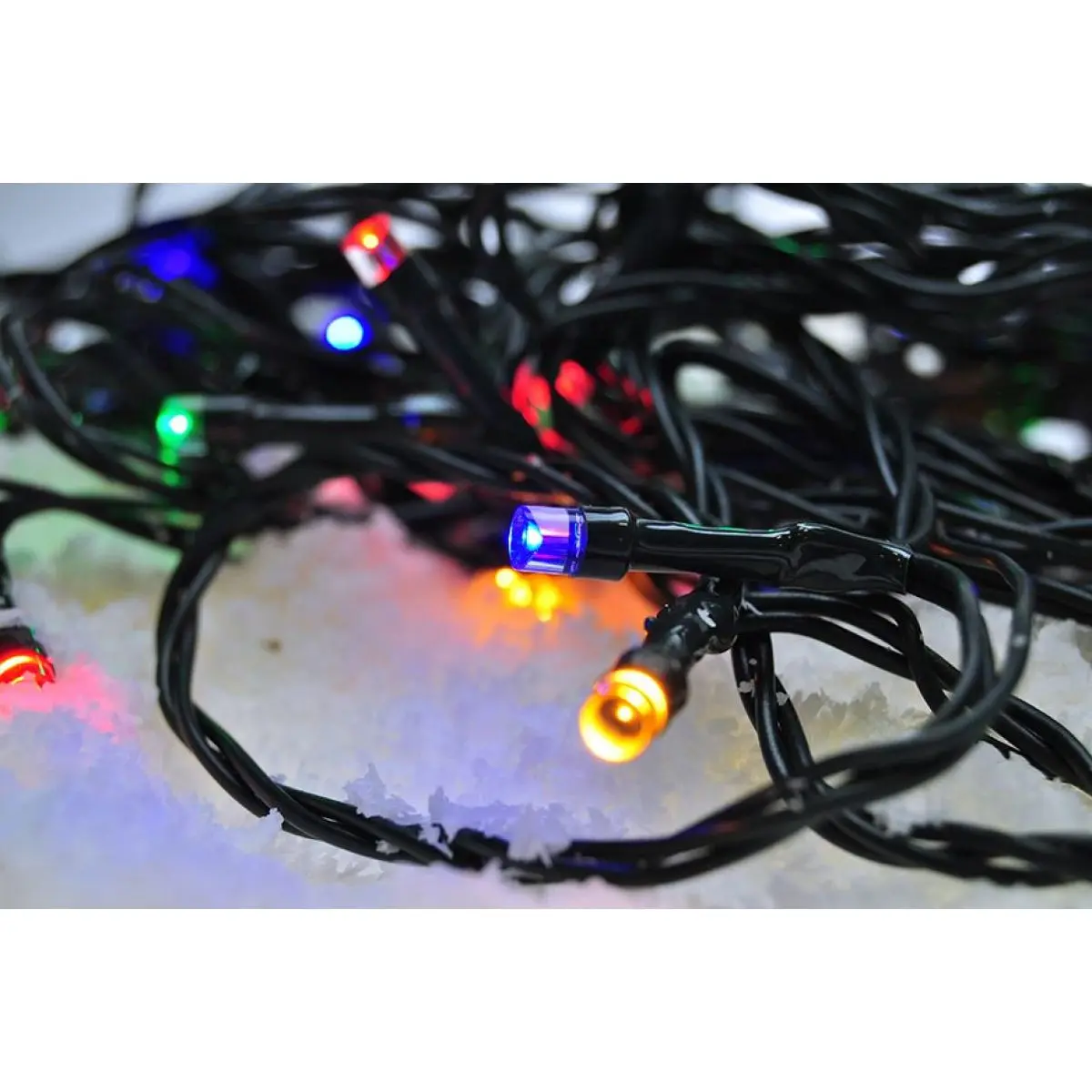 LED venkovní vánoční řetěz, 50 LED, 5 m, přívod 5 m, 8 funkcí, časovač, IP44, vícebarevný