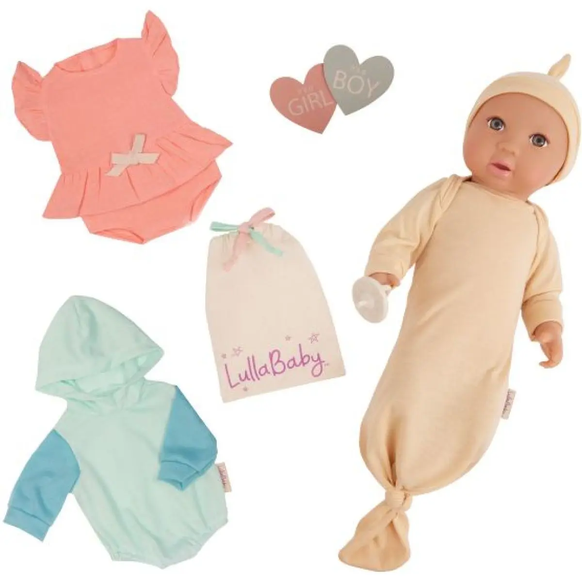 LullaBaby Panenka 35 cm s překvapením Gender Reveal