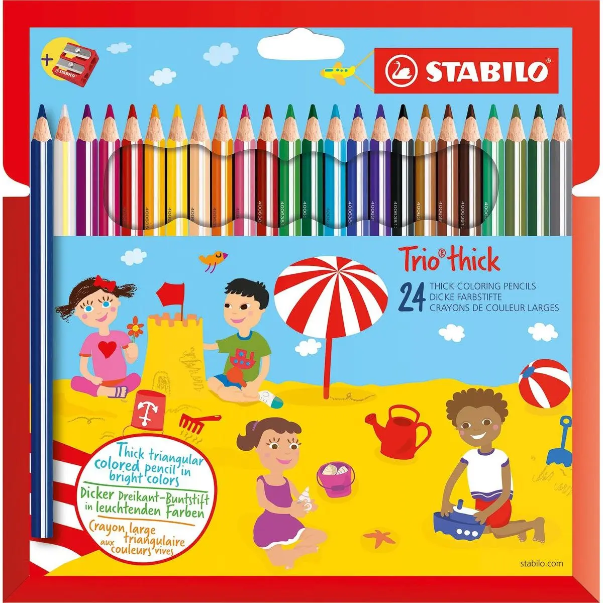 Trojhranné pastelky STABILO Trio silná 24 ks pouzdro s ořezávátkem
