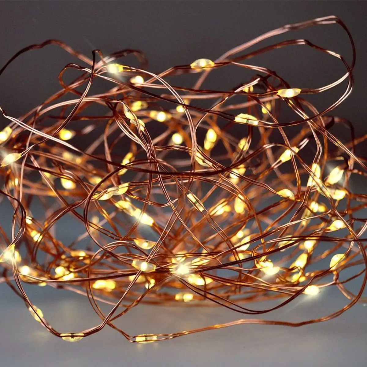 Vánoční řetěz měděný, 100 x mini LED, 10 m, 3 x AAA, teplé světlo