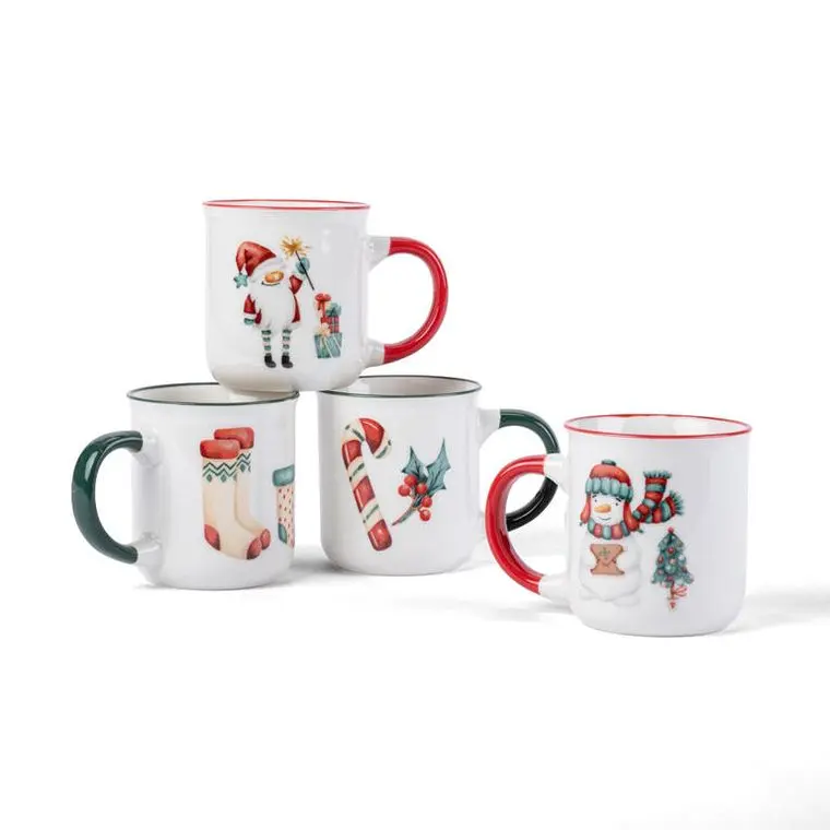 Excellent Houseware Sada 4 ks porcelánových hrnků CHRISTMAS LAUGHT 4x200 ml vícebarevný