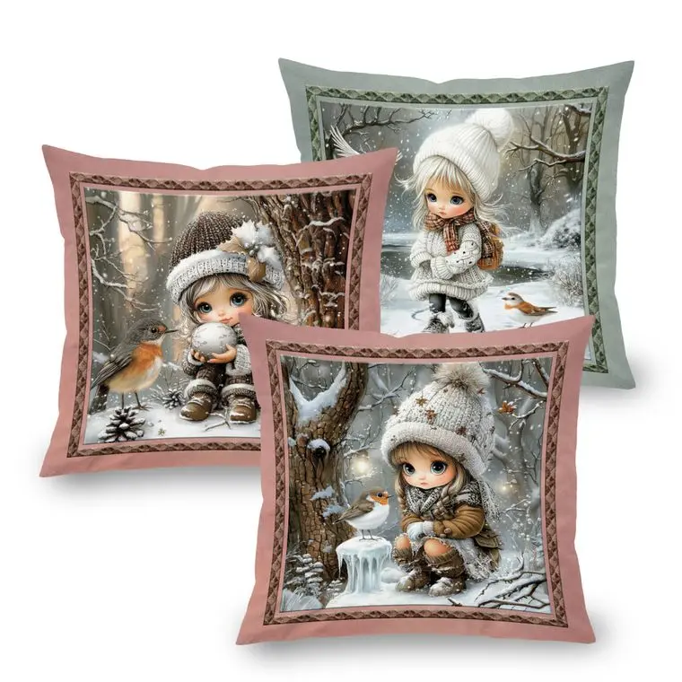 Sada 3 ks povlaků na polštářky WINTER GIRLS 45 x 45 cm