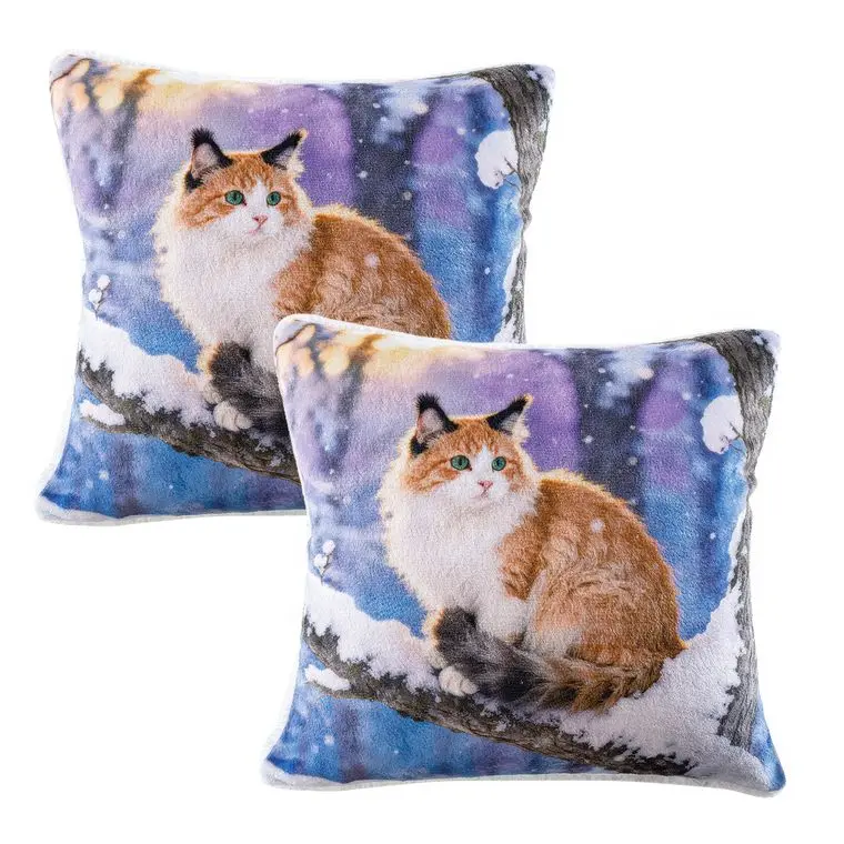 Sada 2 ks povlaků na polštářky z mikroplyše SNOW CAT 45 x 45 cm