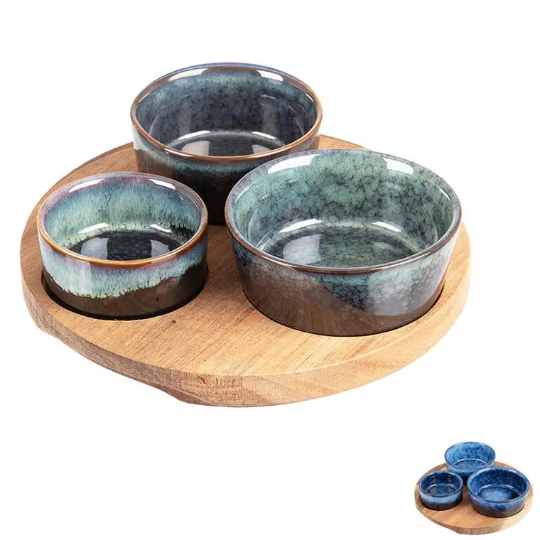 EXCELLENT HOUSEWARE Servírovací misky s kulatým podnosem sada 4 ks modrá KO-278000710modr