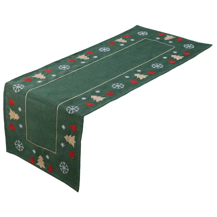 Vánoční běhoun s výšivkou STROMKY A VLOČKY 40 x 110 cm
