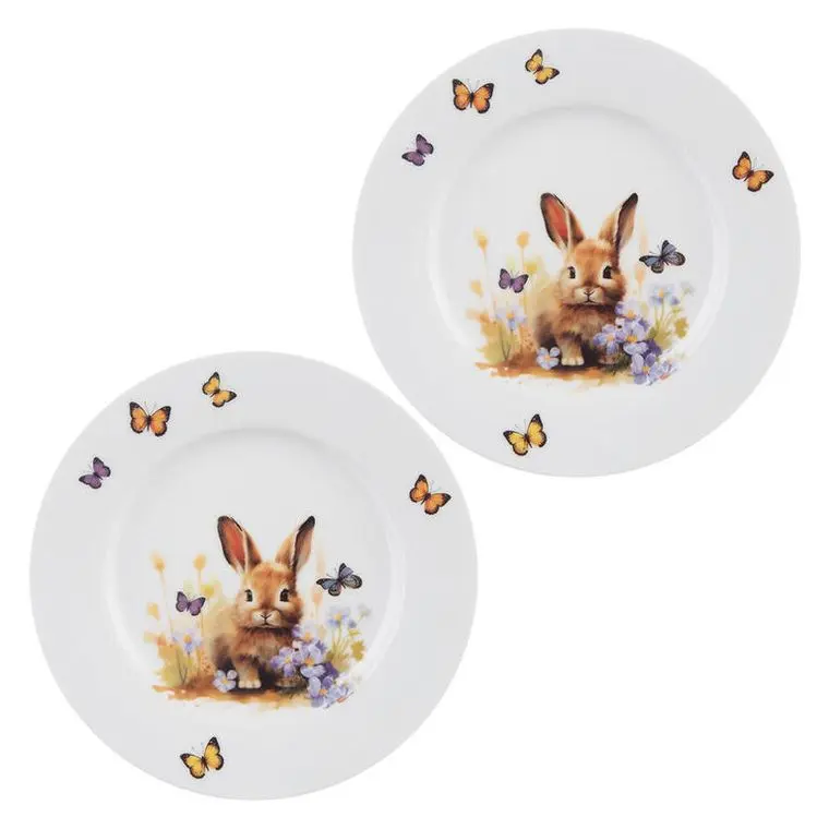 Sada porcelánových dezertních talířů JARO zajíc 20 cm 2 ks
