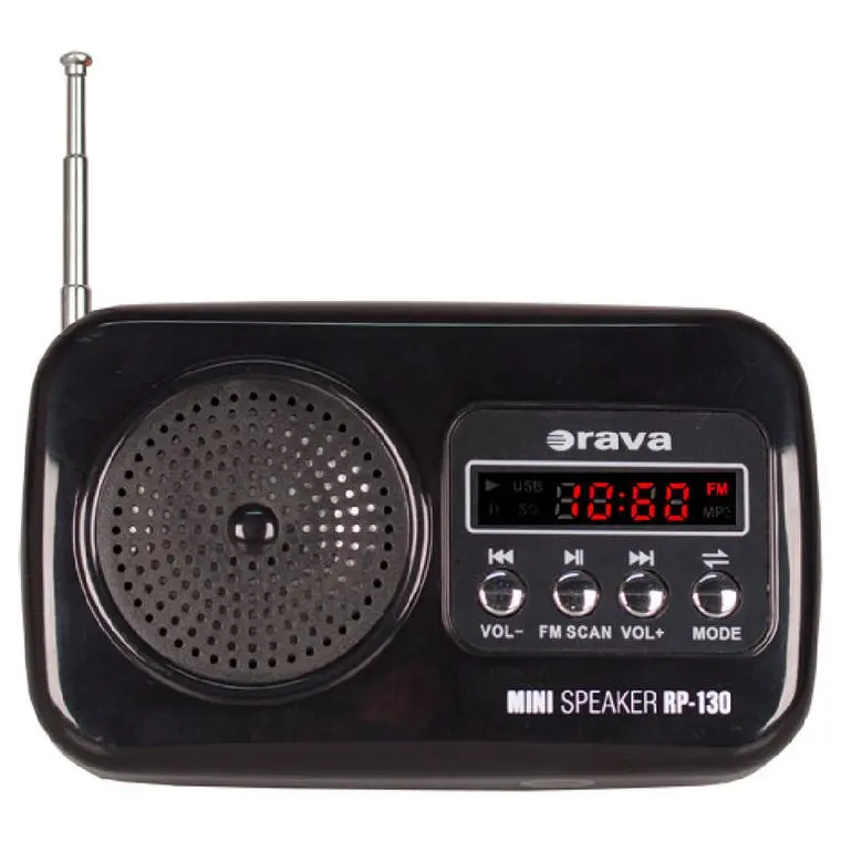 Orava RP 130 přenosný rádiopřijímač, SD Karta, výstup na sluchátka, LED displej, FM rádio, USB, AUX vstup, černý