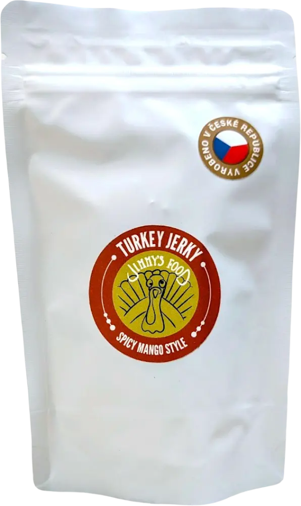Jironi Food s.r.o. Sušené Krůtí maso s příchutí pikantní mango Jimmy's Food 50g