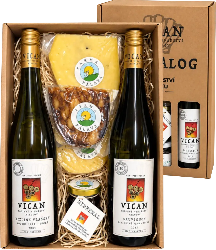 Vinařství Vican Set Vican TRIALOG s trojicí sýrů a vinným želé + Dárkové balení