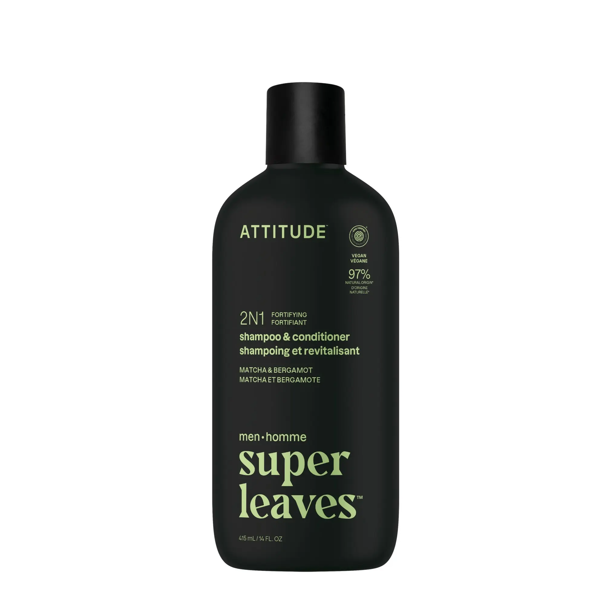 Pánský posilující šampon a kondicionér 2v1 ATTITUDE Super leaves-Matcha & Bergamot 415 ml (AT011)