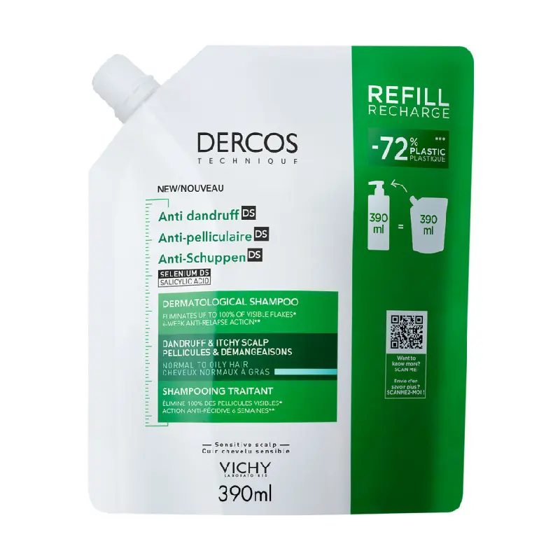 VICHY DERCOS Šampon lupy mastné vlasy náplň 390ml