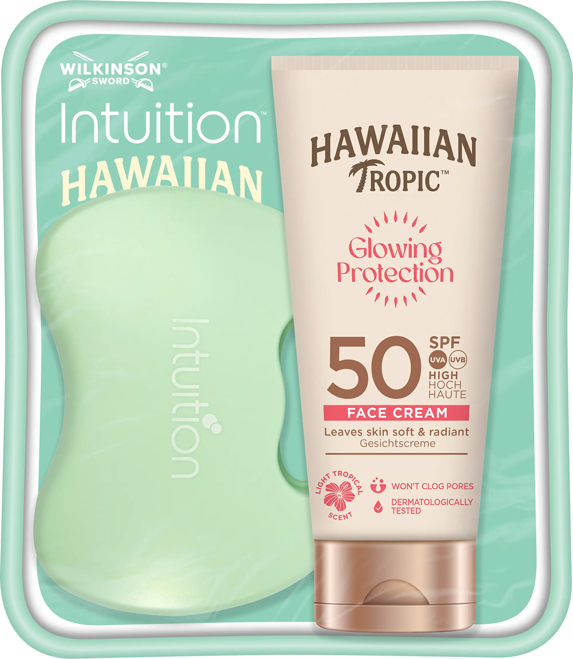 Hawaiian Tropic Face Cr.50+ +Wilkinson strojek set