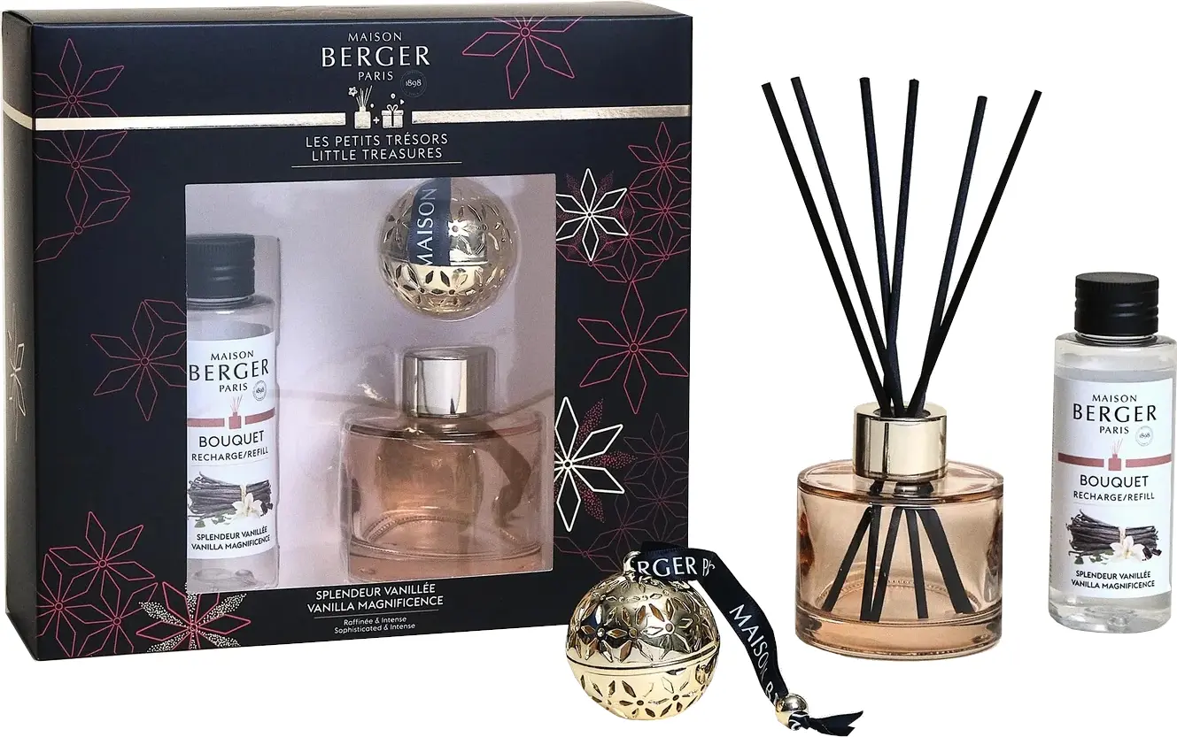 Maison Berger Paris Dárková sada: aroma difuzér s náplní 90 ml + vonná ozdoba Pomander, Velkolepá vanilka 7858