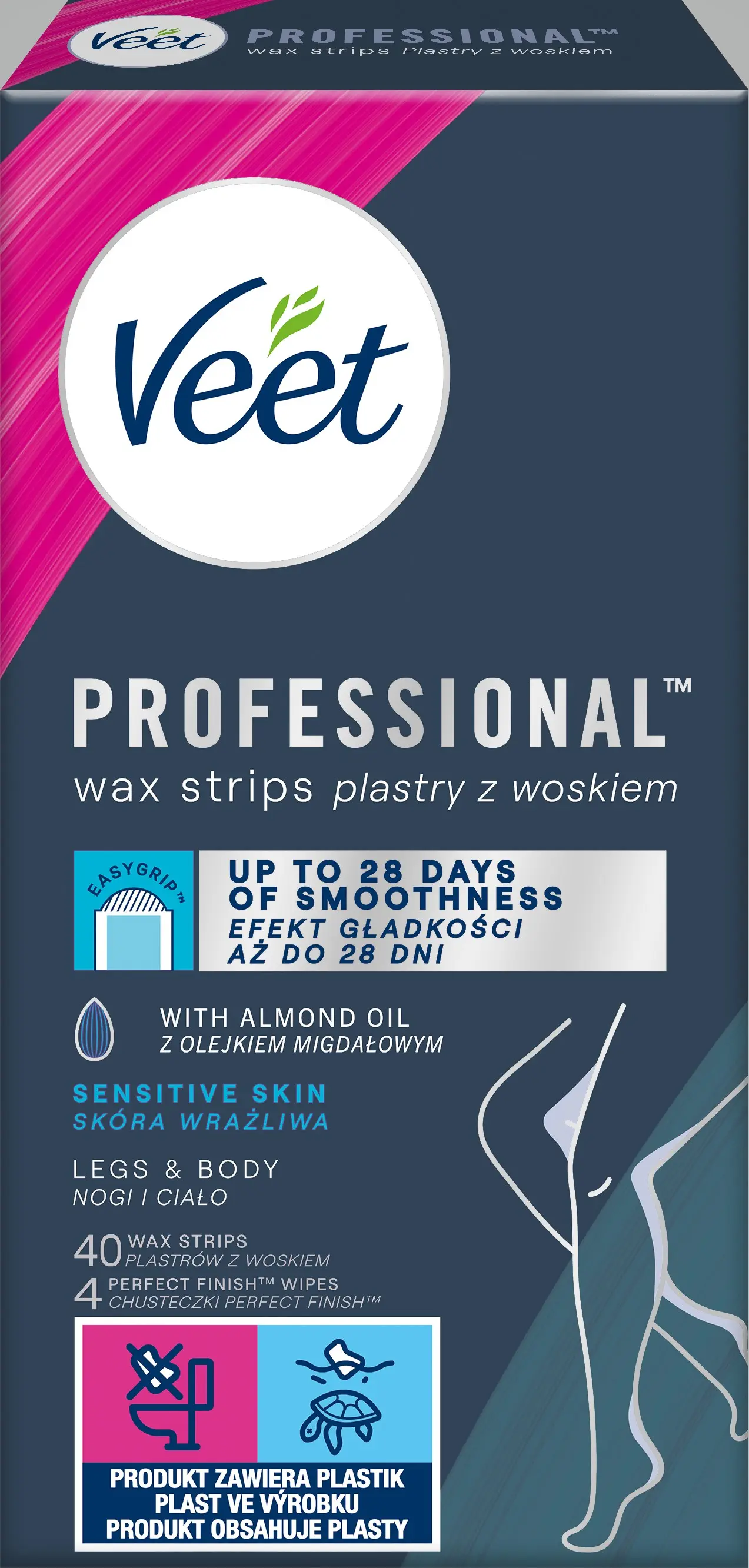 Veet Professional voskové pásky na nohy a tělo pro citlivou pokožku 40 ks