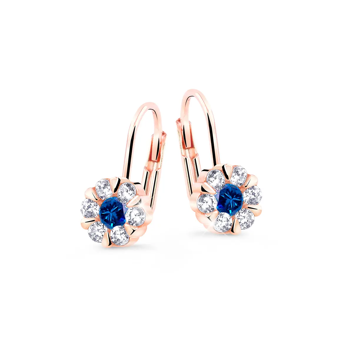 Cutie Diamonds Oslnivé visací náušnice z růžového zlata se safíry a diamanty DZ8039-55-SF-X-4