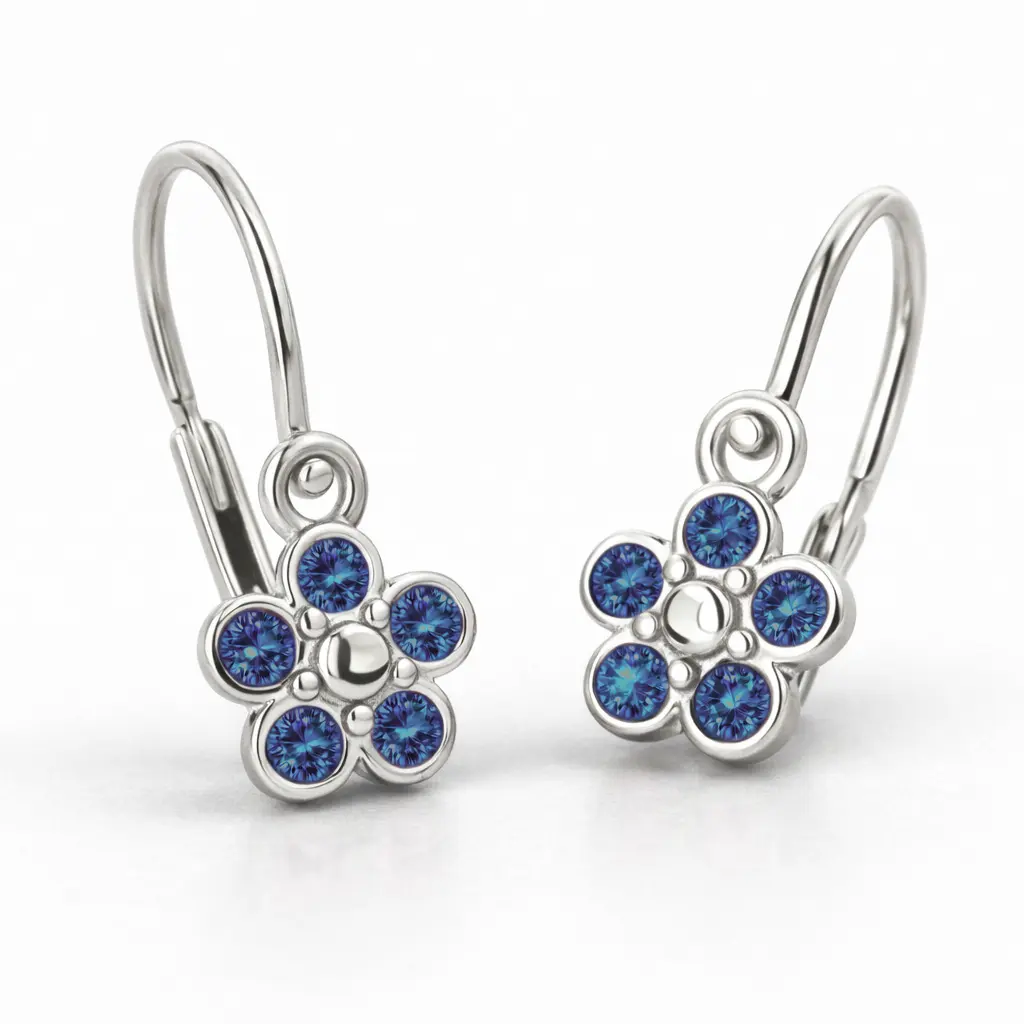 Cutie Jewellery Dětské kytičkové náušnice z bílého zlata C2744-10-X-2 modrá