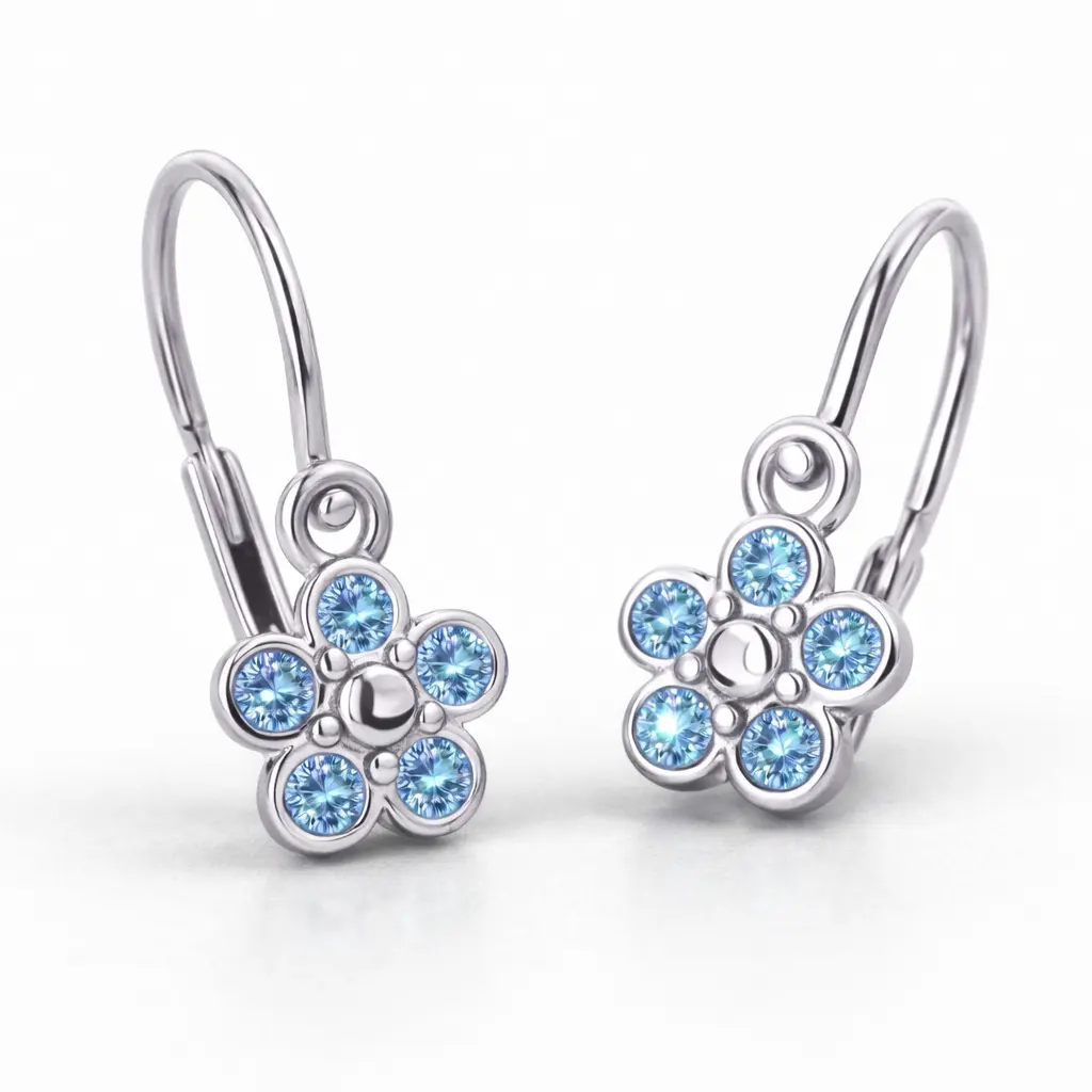 Cutie Jewellery Dětské kytičkové náušnice z bílého zlata C2744-10-X-2 světle modrá