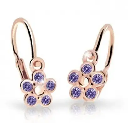 Cutie Jewellery Dětské kytičkové náušnice z růžového zlata C2744-10-X-4 fialová